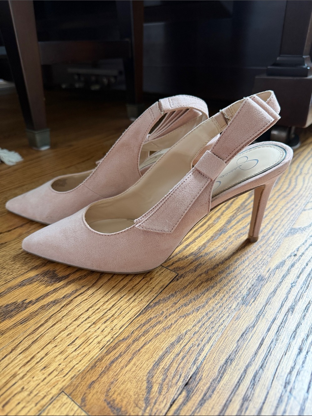 Jessica Simpson Blush Pink Suede Pointed-Toe Slingback Heels with Bow Sz 8.5